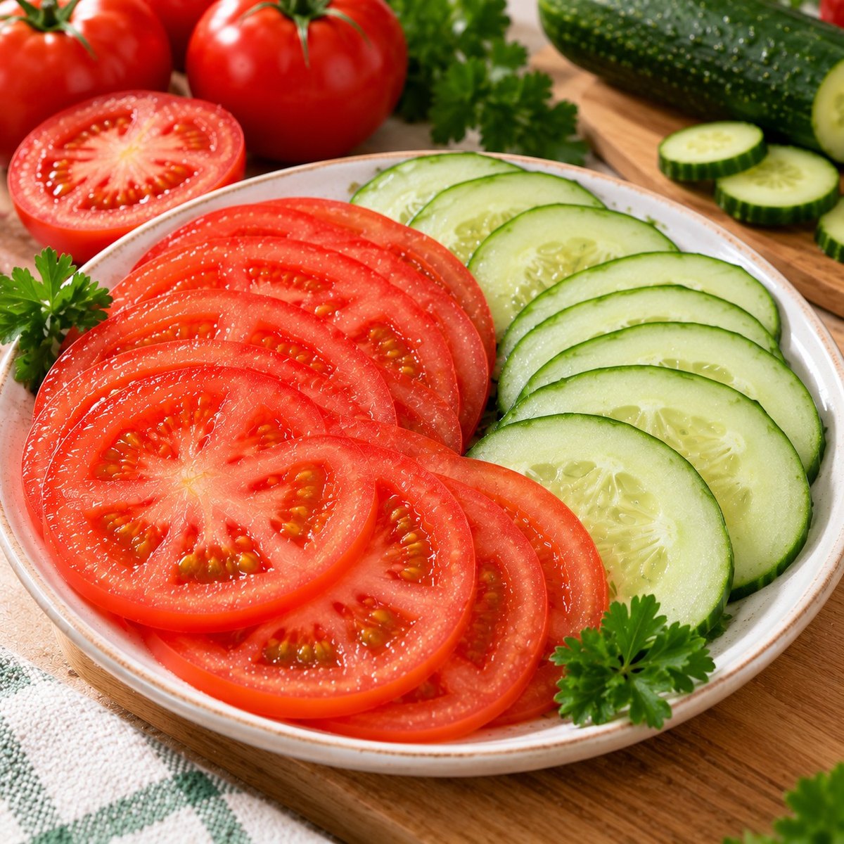 Tomate e pepino fatiados